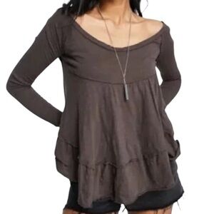 NWT FREE PEOPLE Sundae Long Sleeve Flowy Layer Adjust Tie Back Top Size Medium